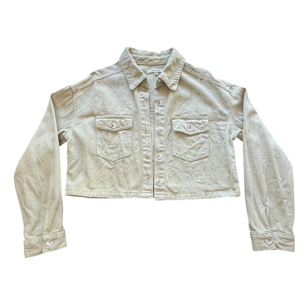 PacSun Womens XS/S Sage Green Cropped Utility Chore Jacket 100% Cotton
